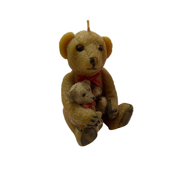 Vintage Teddy Bear Shaped Candle Brown Carved Table Decoration Decor0 - Picture 2 of 6